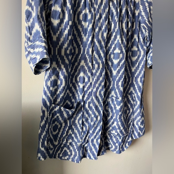 MIRTH Handmade Collection Blue and White Patterned Tunic Top Cotton - XS - Picture 9 of 10